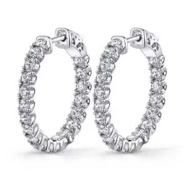White Gold Thick Diamond Huggie Earrings - 25MM