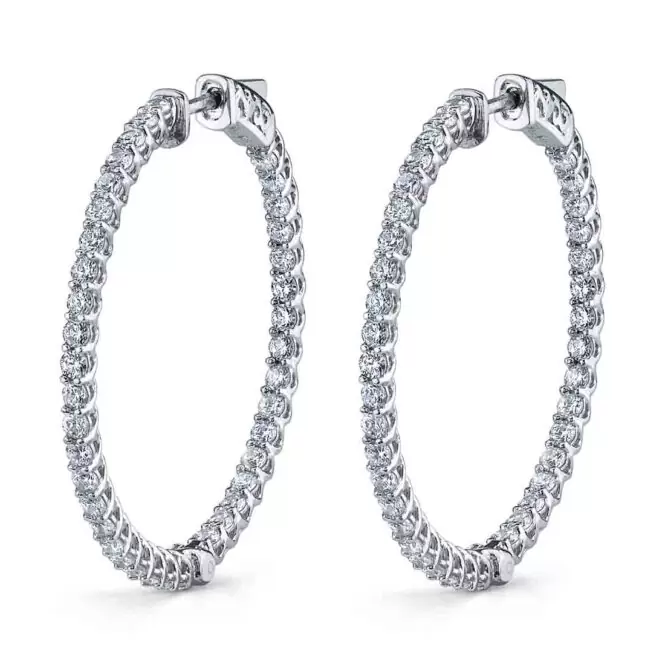 white gold thin diamond hoop earrings