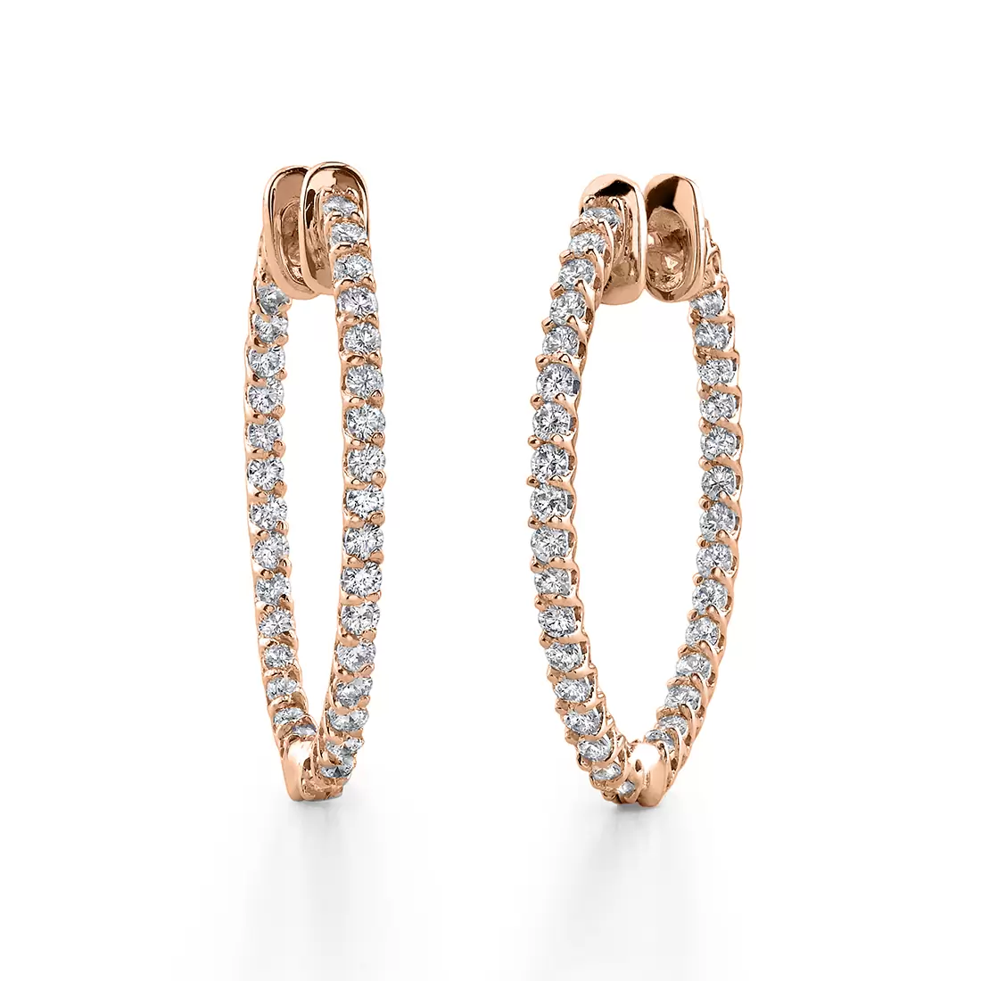 rose gold oval diamond hoop earrings