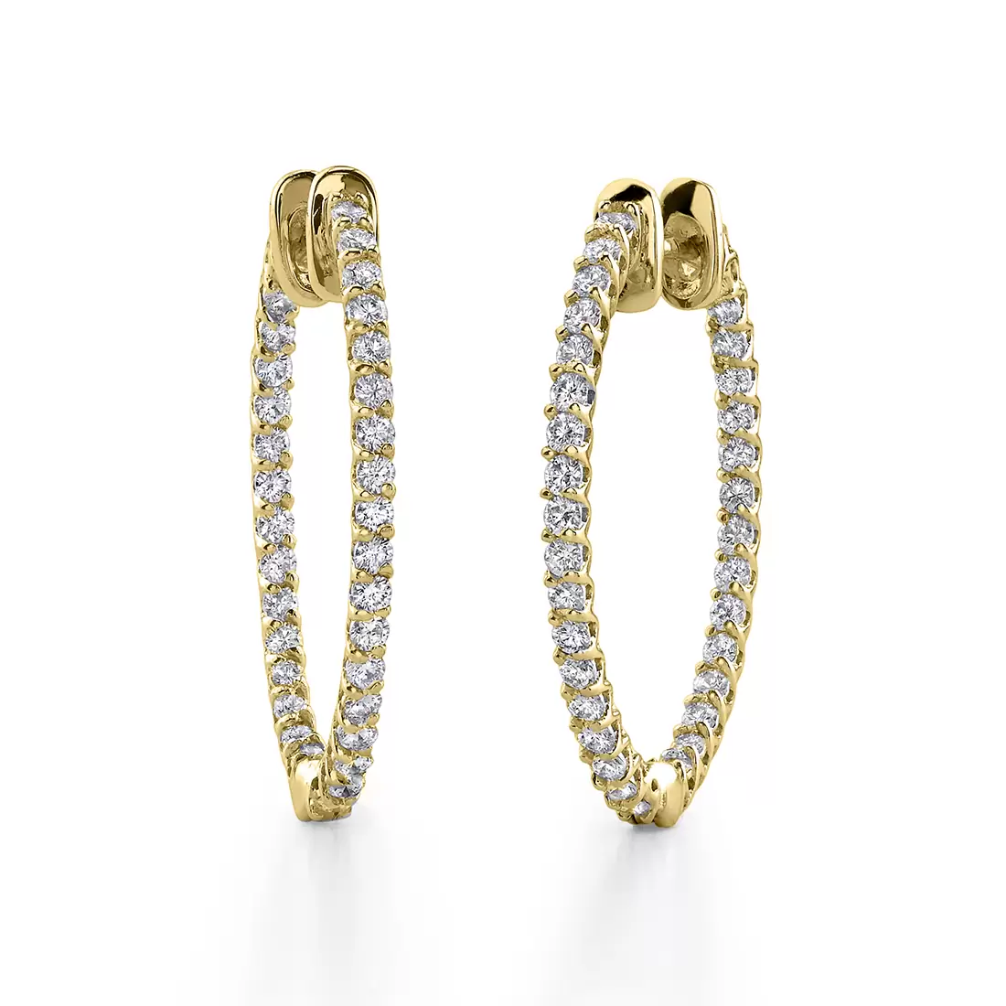 yellow gold oval diamond hoop earrings