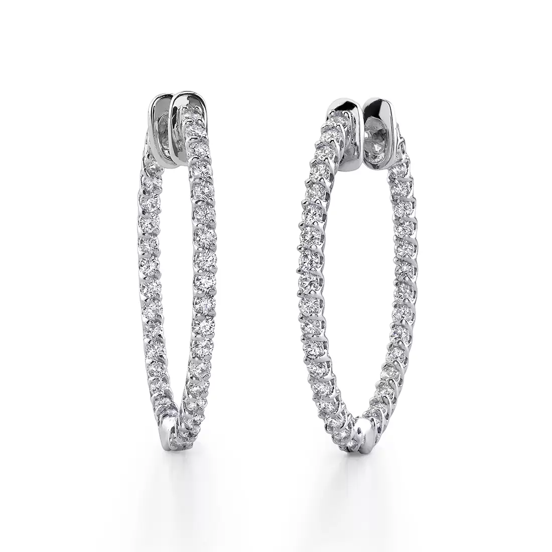 white gold oval diamond hoop earrings