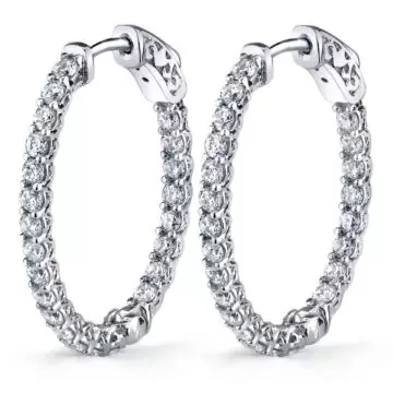 White Gold Oval Diamond Hoop Earrings - 25 x 30 mm