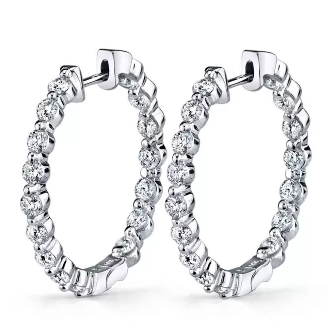 white gold single prong diamond hoop earrings