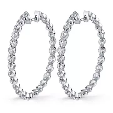 White Gold Single Prong Diamond Hoop Earrings