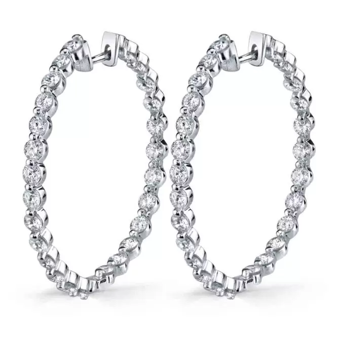 white gold single prong diamond hoop earrings