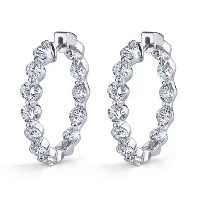 white gold single prong diamond hoop earrings