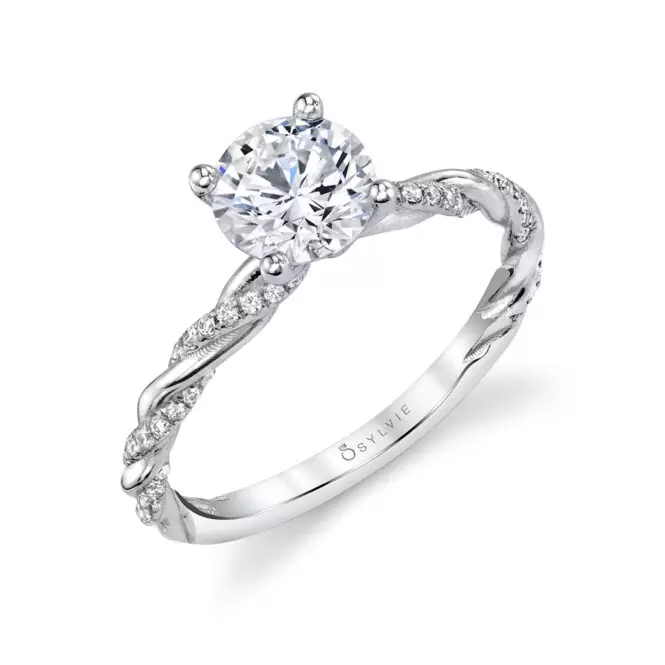 White Gold Round Cut Diamond Spiral Engagement Ring