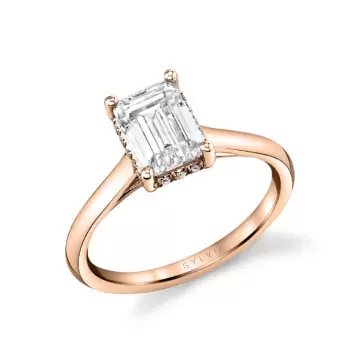 White Gold Emerald Cut Solitaire Hidden Halo Engagement Ring - Elliott