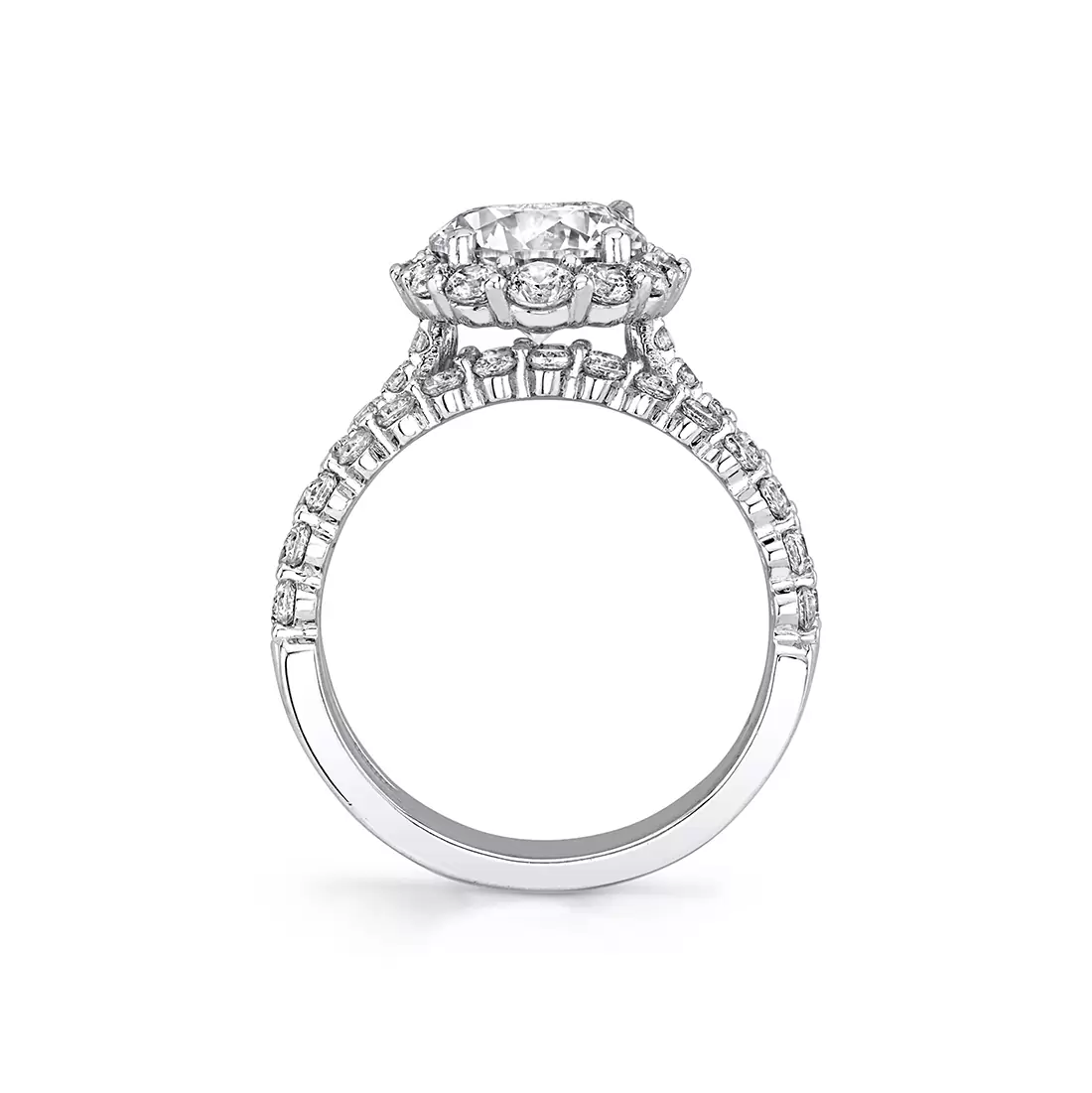 white gold split shank halo engagement ring profile