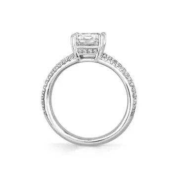 White Gold Emerald Cut Classic Split Shank Engagement Ring - Ainsley