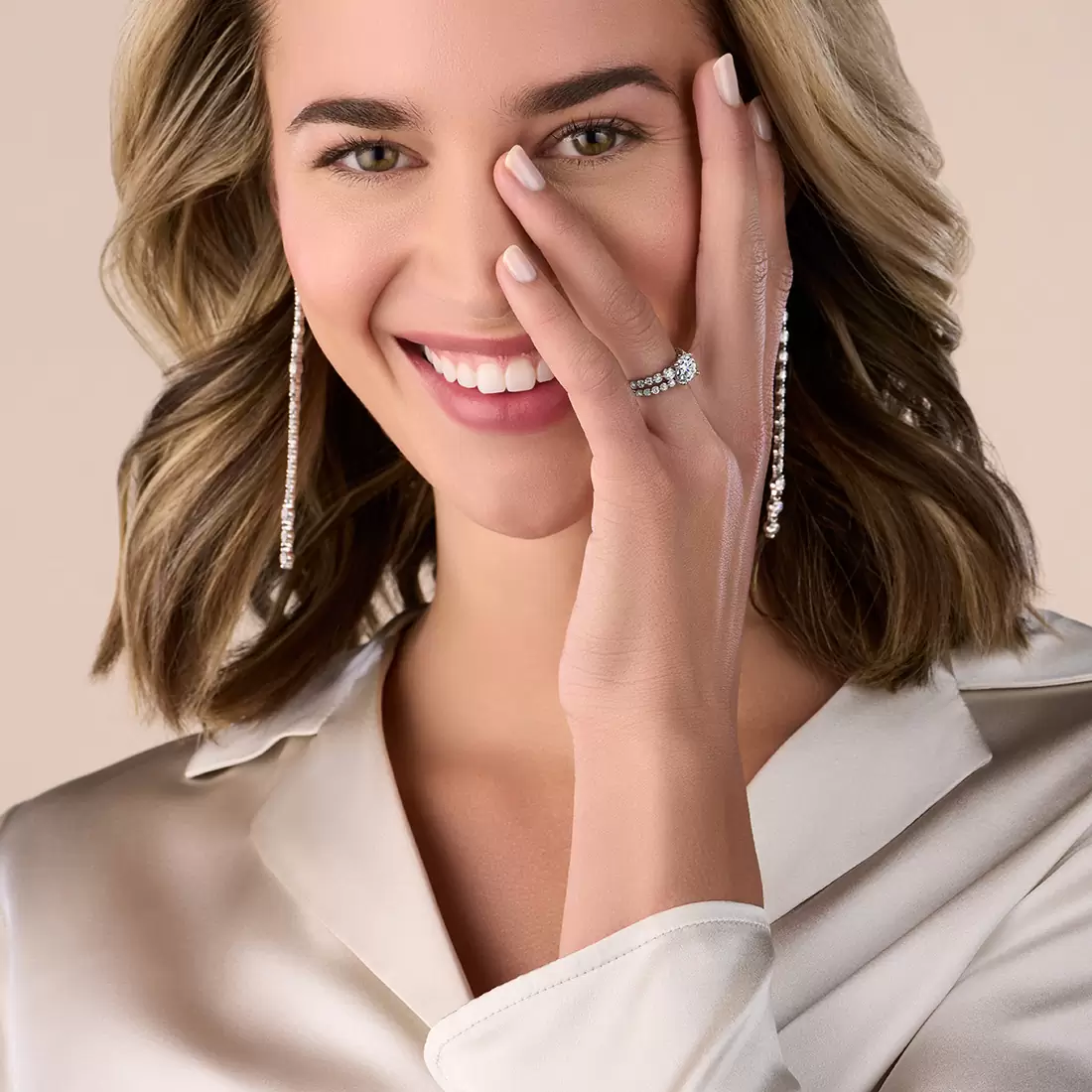 White Gold Diamond Dangle Earrings - Lifestyle Image - Lifestyle Image