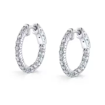 White Gold Classic Pave Diamond Hoop Earrings - 19MM - 0.8 CT