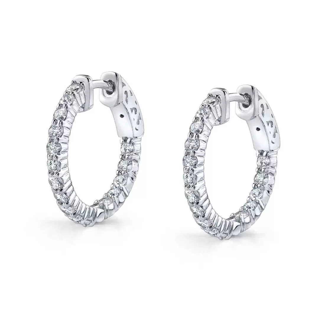 White Gold Classic Pave Diamond Hoop Earrings - 19MM - 1 CT