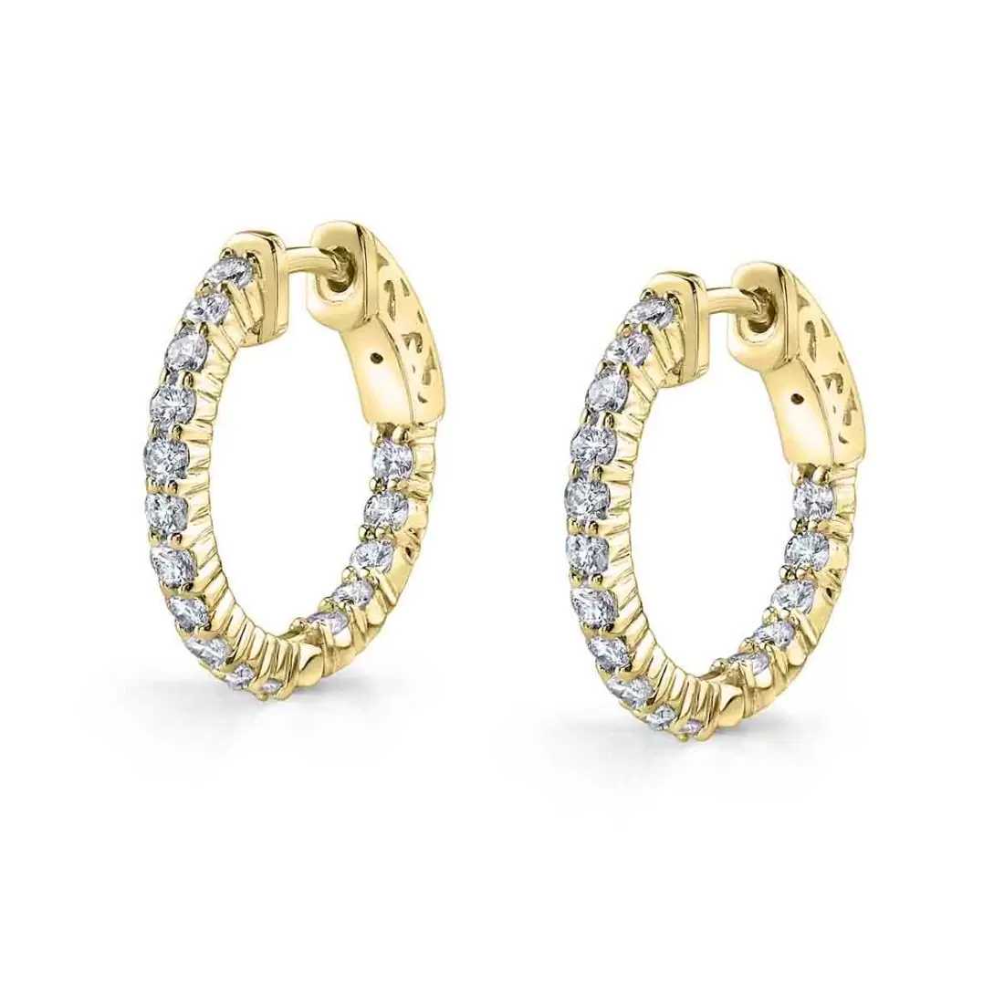 yellow gold classic pave diamond hoop earrings