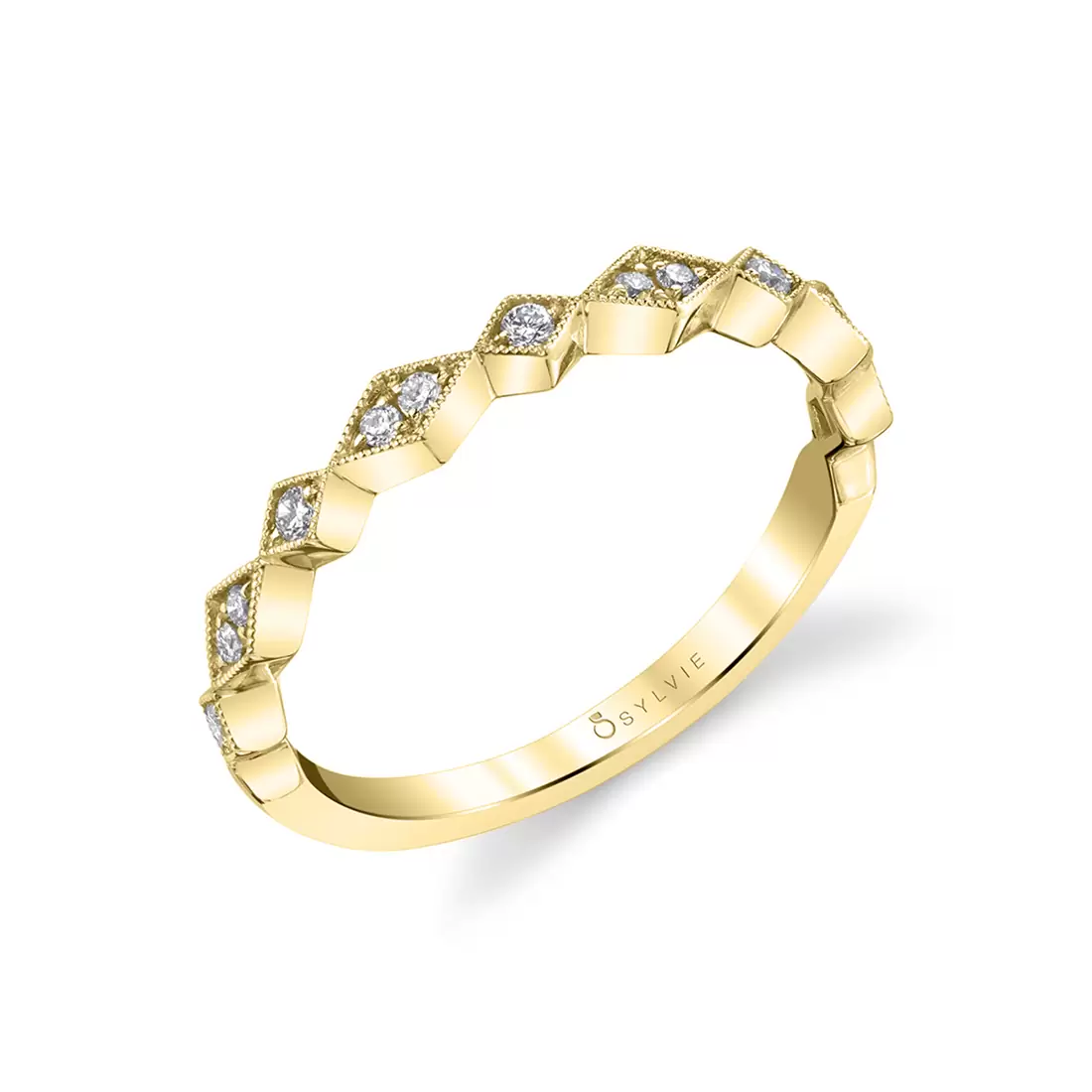 yellow gold modern stackable wedding ring