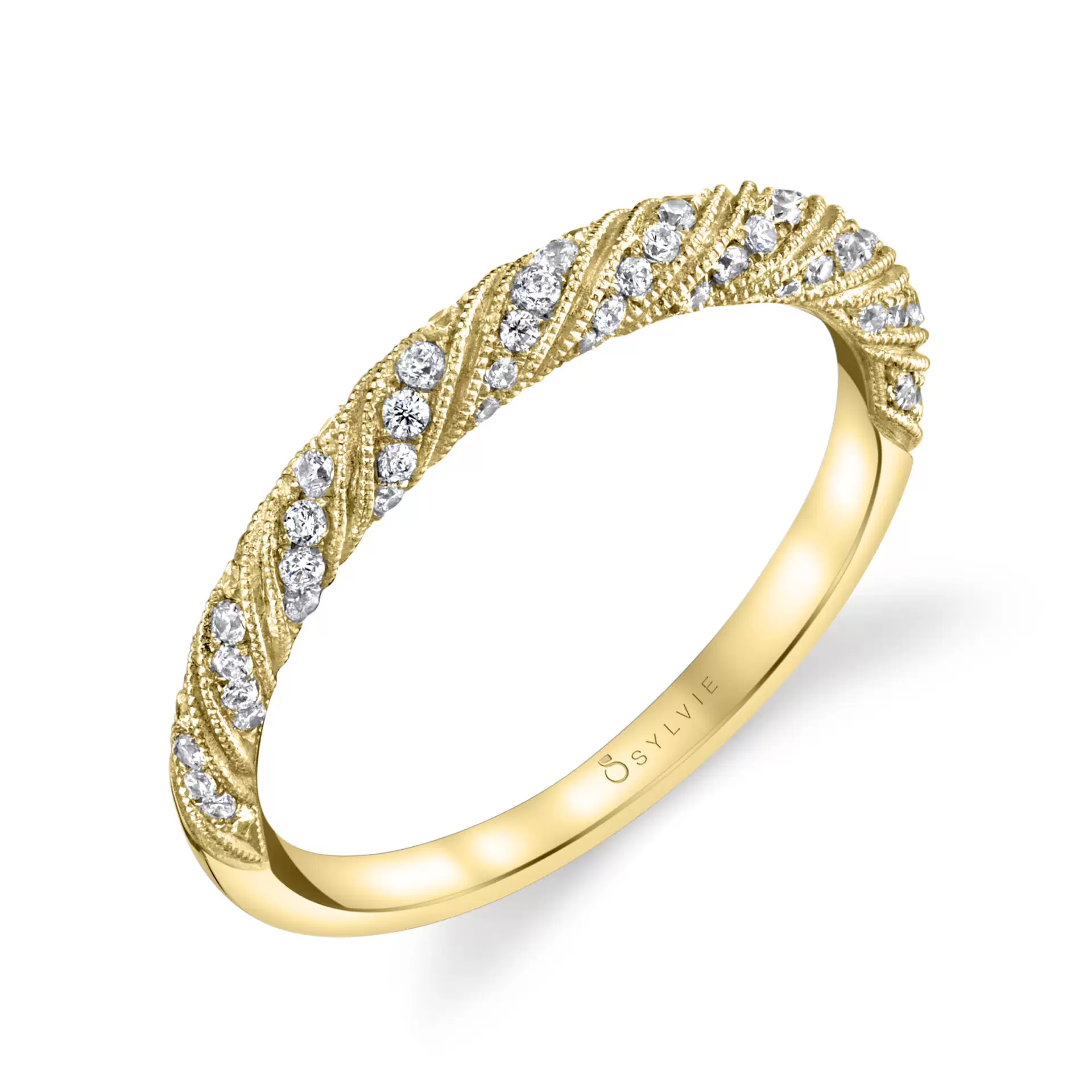 Round Cut Unique Milgrain Diamond Spiral Wedding Ring - Lucia