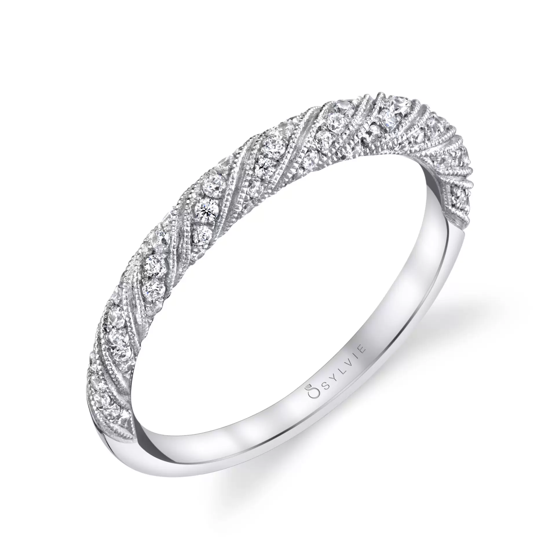 Round Cut Unique Milgrain Diamond Spiral Wedding Ring Lucia Sylvie Jewelry