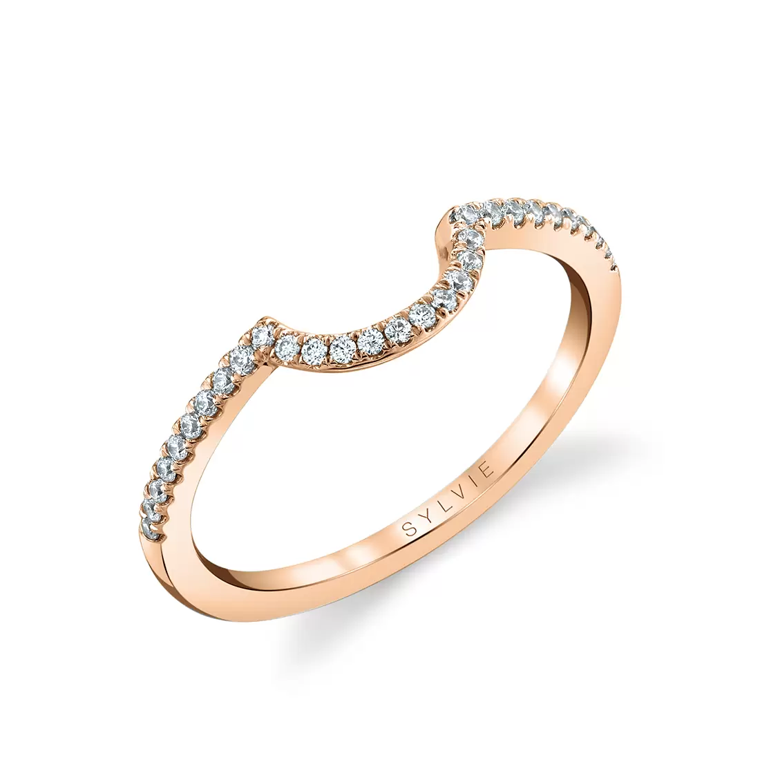 rose gold diamond curved wedding ring