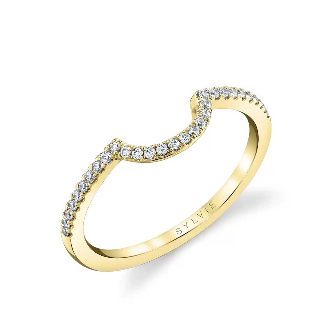 yellow gold diamond curved wedding ring