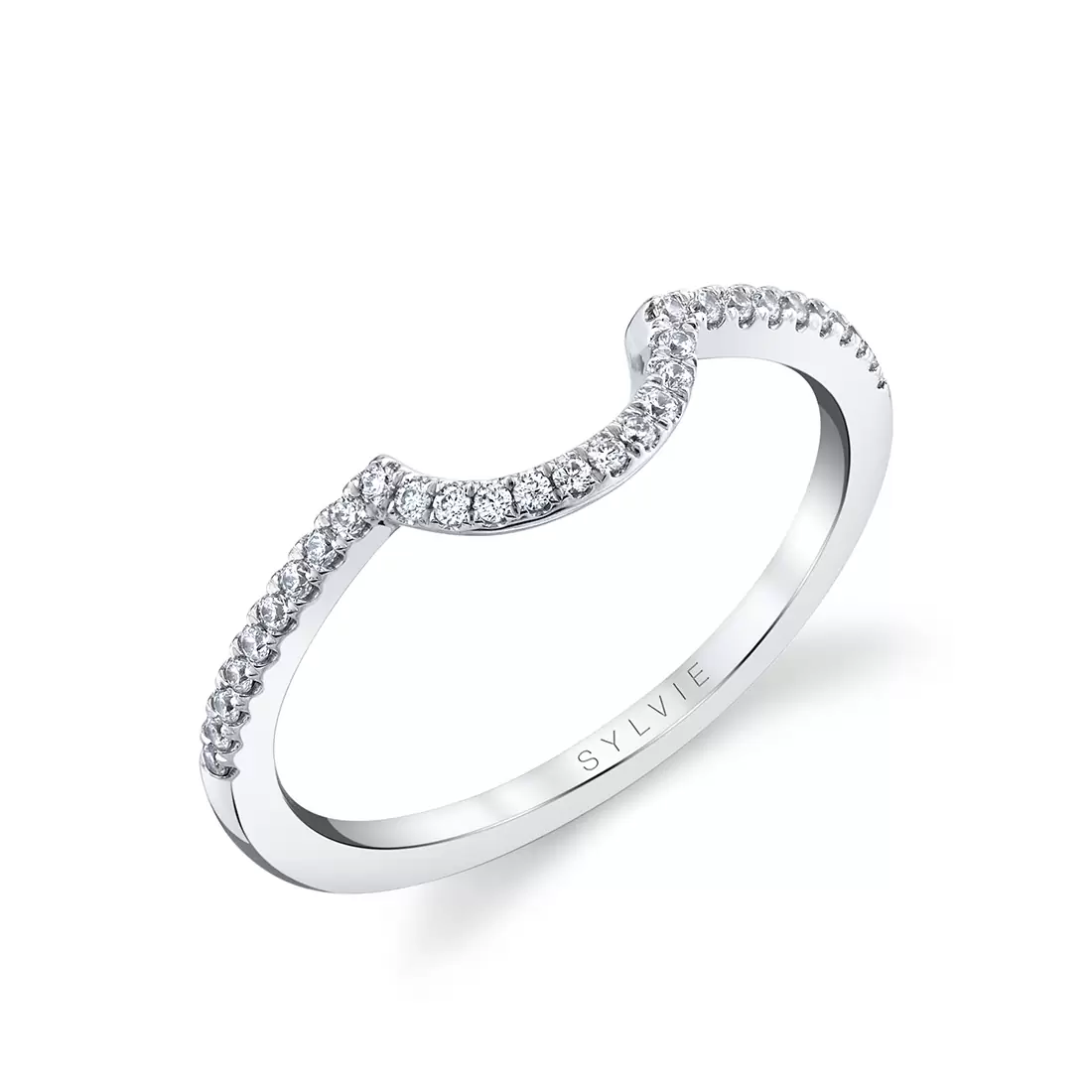 white gold diamond curved wedding ring