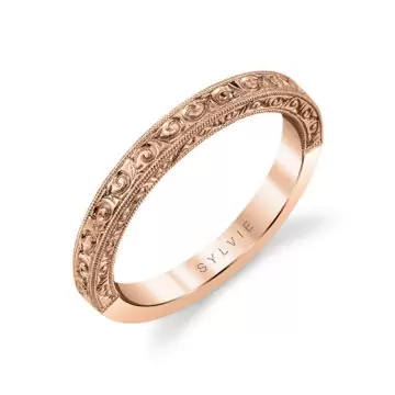 White Gold Modern Vintage Engraved Wedding Ring - Alexa