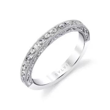 White Gold Modern Vintage Engraved Wedding Ring - Alexa