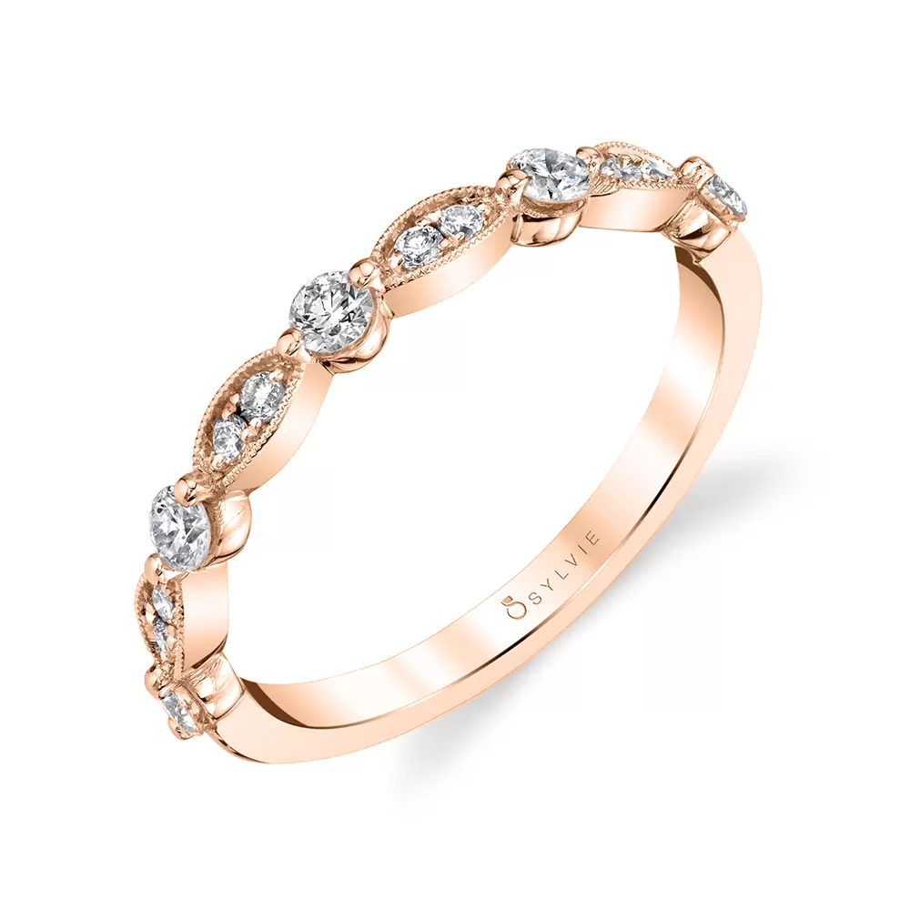 Rose gold stackable diamond wedding band