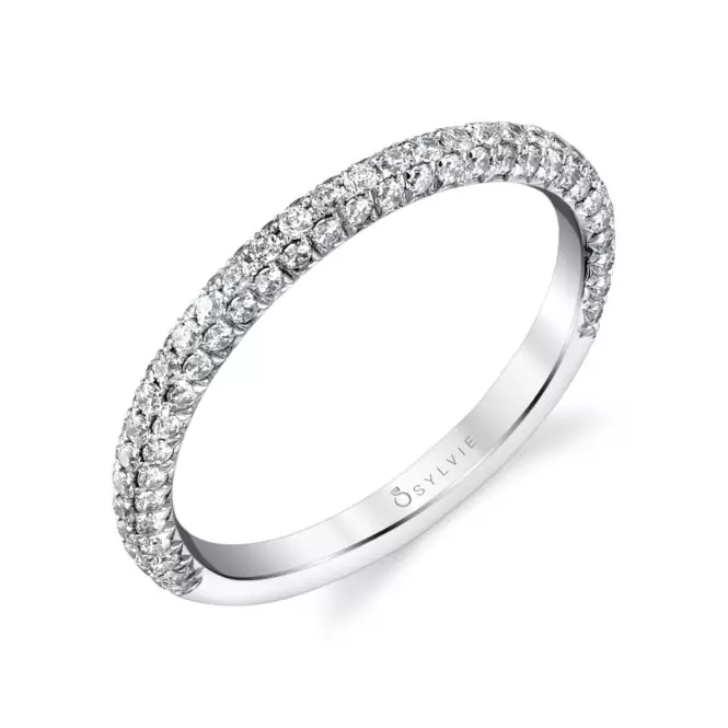 profile view of a classic pave engagement ring