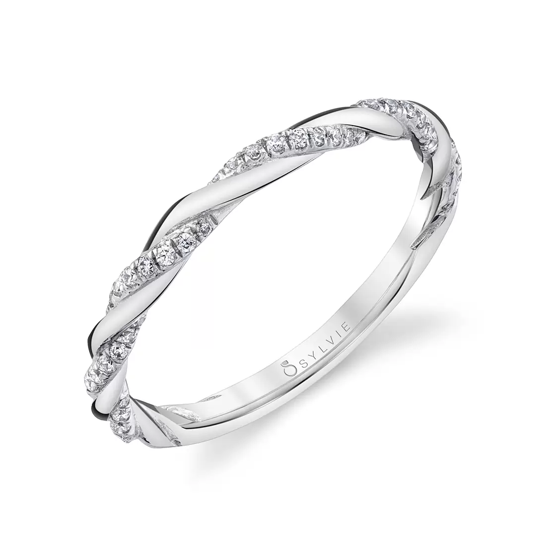 white gold diamond spiral wedding ring
