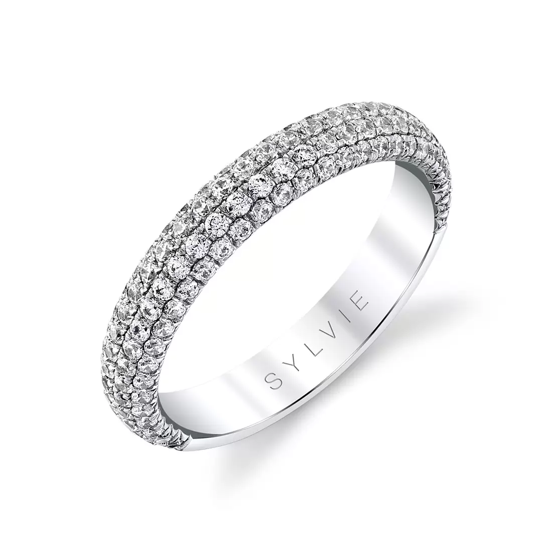 White gold thick pave wedding ring.