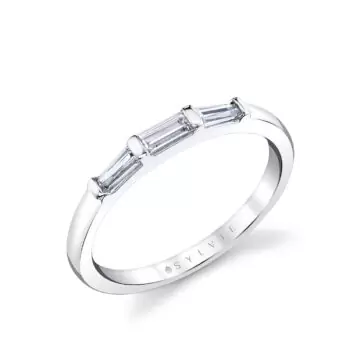 White Gold Three Stone Bar Set Baguette Wedding Ring - Nicolette