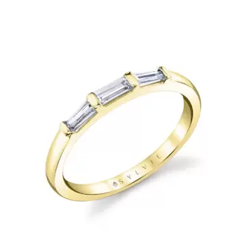 White Gold Three Stone Bar Set Baguette Wedding Ring - Nicolette