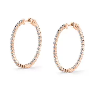 White Gold Thin Single Prong Diamond Hoop Earrings - 32MM - 1.8 CT