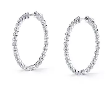 White Gold Single Prong Diamond Hoop Earrings - 35MM - 2.7 CT