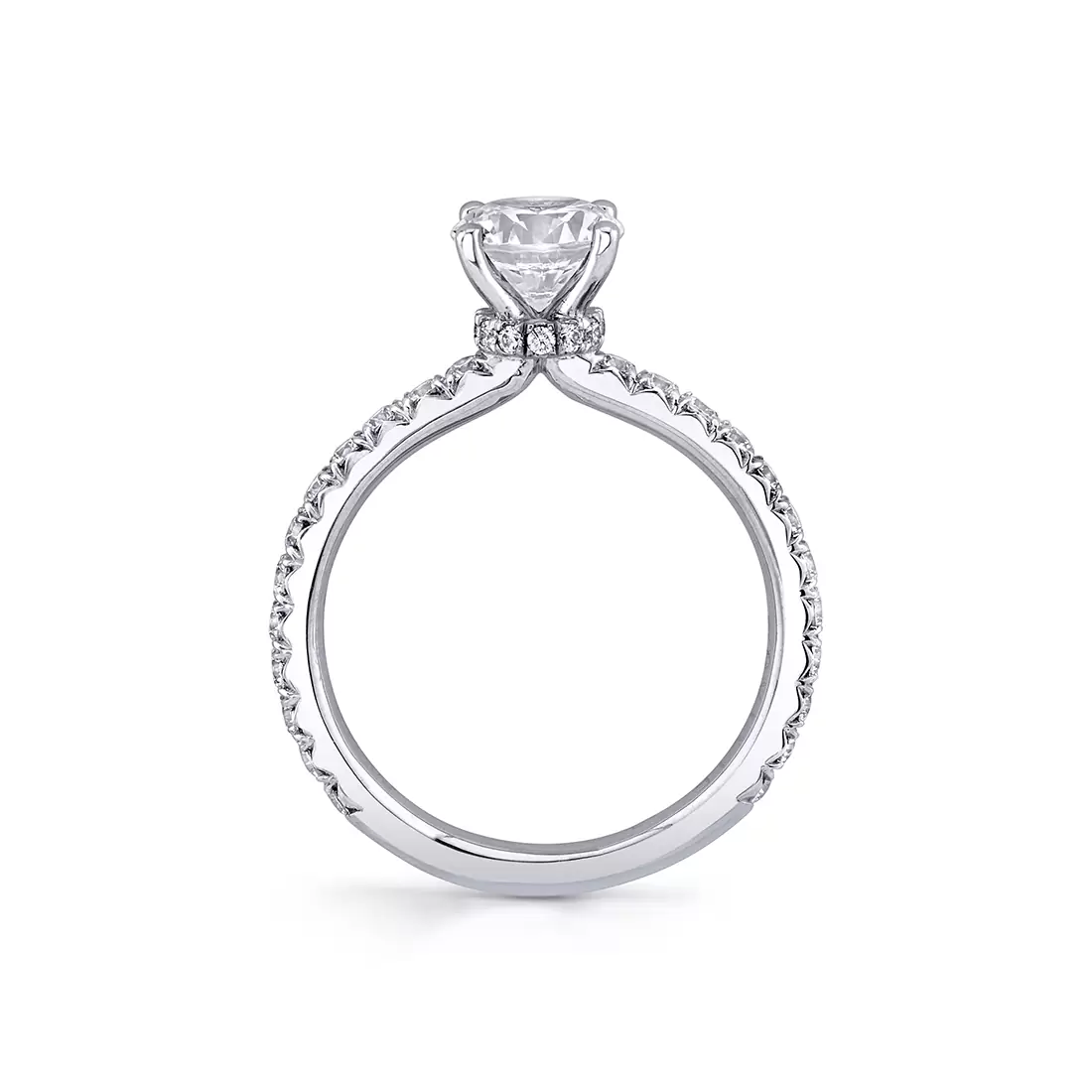 White Gold Round Cut Classic Hidden Halo Collar Engagement Ring - Nova