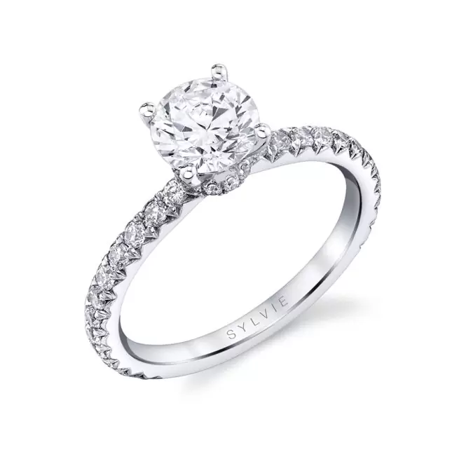 Round Cut White Gold Classic Hidden Halo Collar Engagement Ring