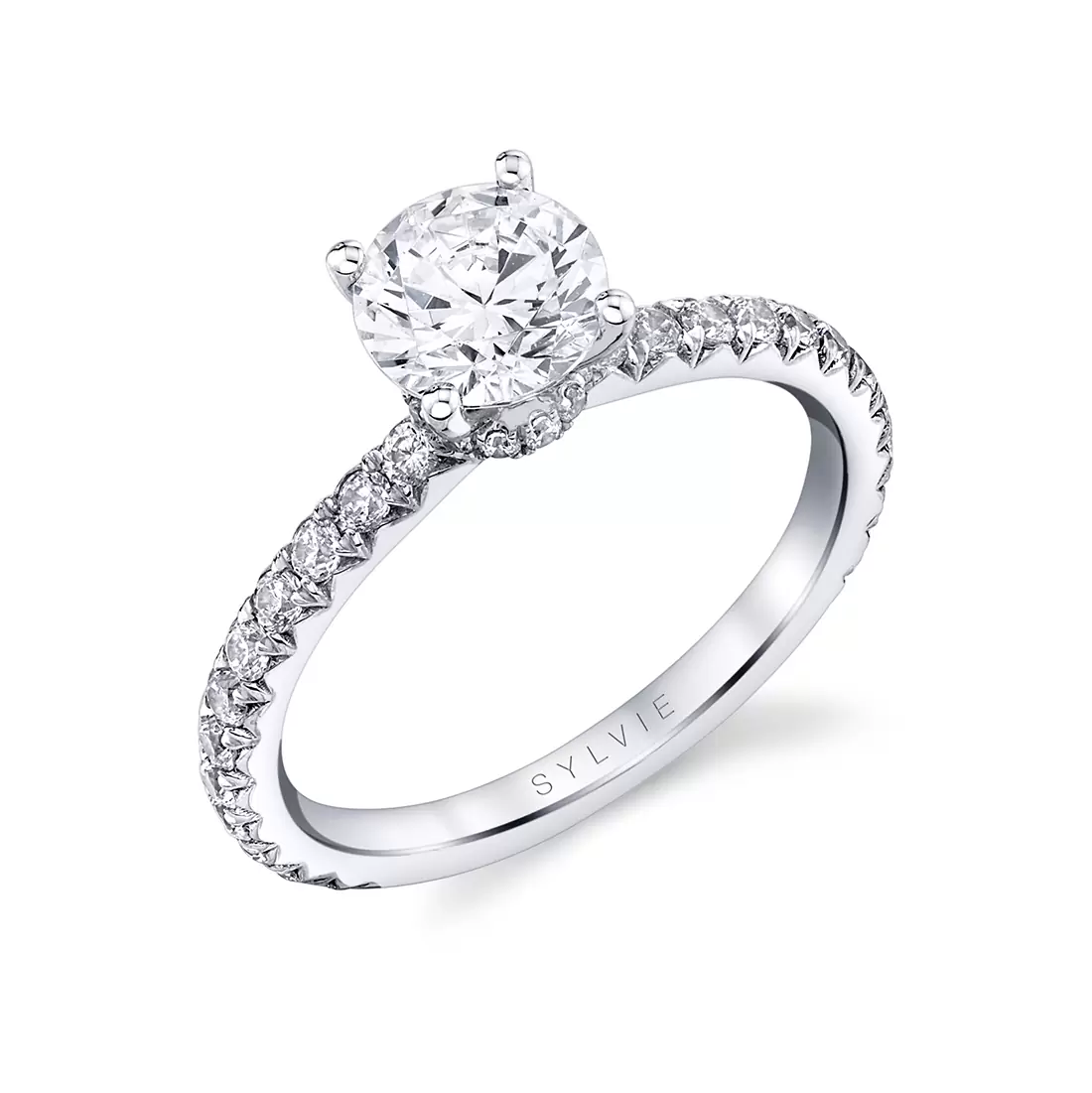 white gold classic hidden halo collar engagement ring