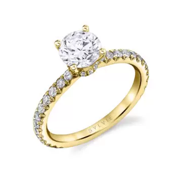 White Gold Round Cut Classic Hidden Halo Collar Engagement Ring - Nova