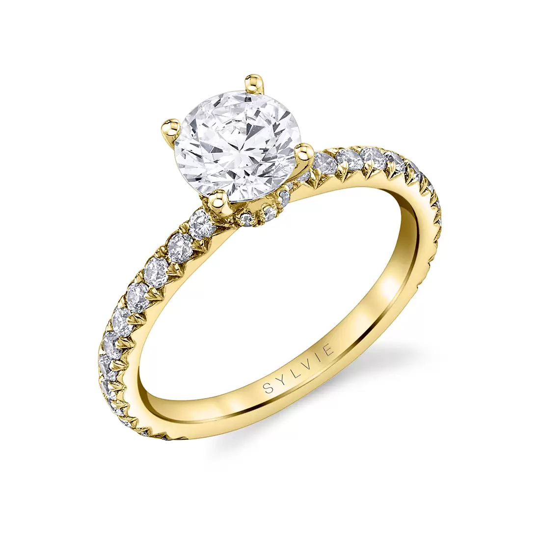 yellow gold classic hidden halo collar engagement ring