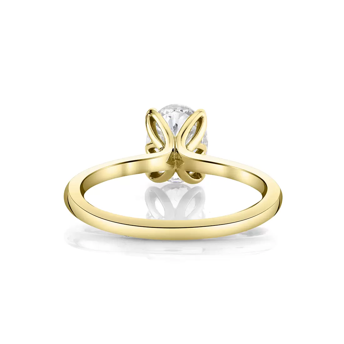yellow gold solitaire petal prong engagement ring back view