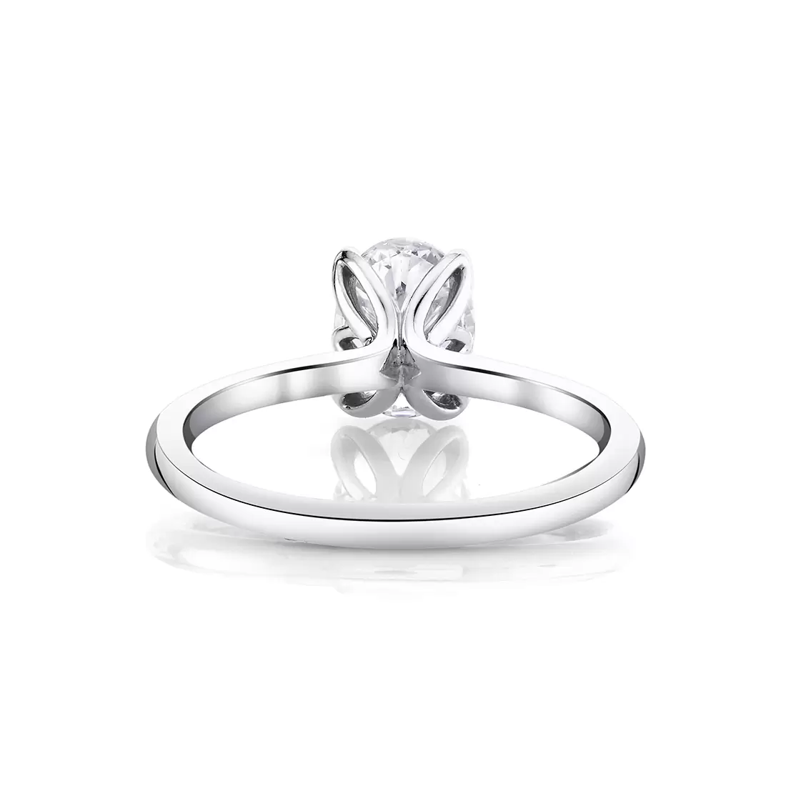 white gold solitaire petal prong engagement ring back view