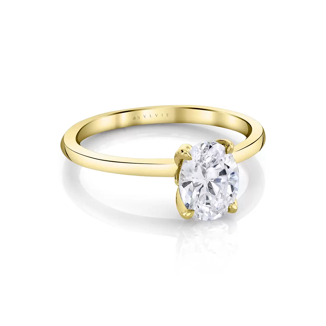 yellow gold solitaire petal prong engagement ring front view