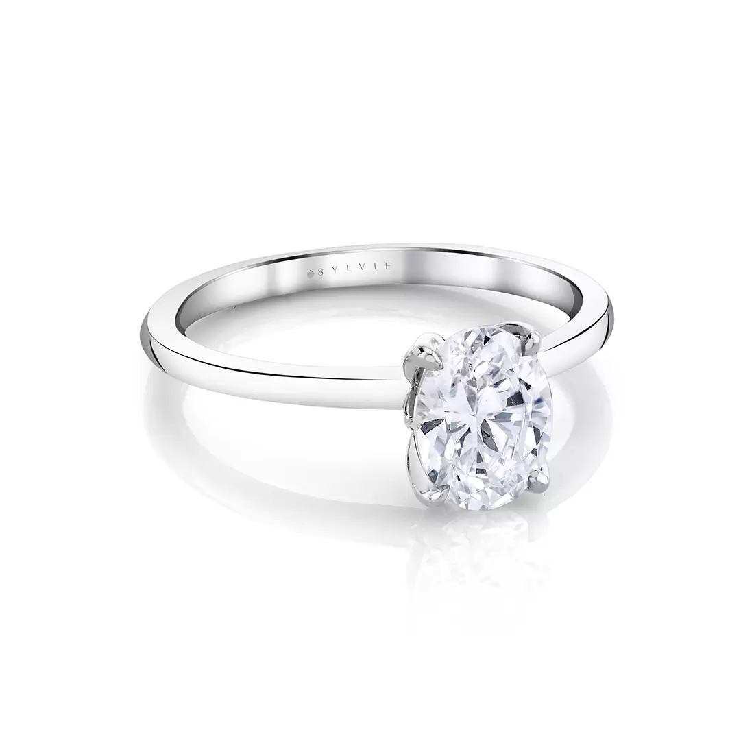 white gold solitaire petal prong engagement ring front view