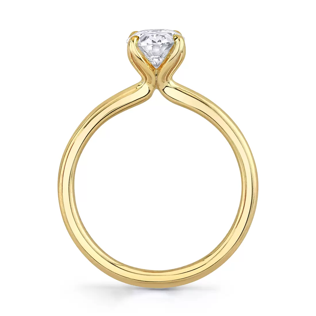 yellow gold solitaire petal prong engagement ring profile view