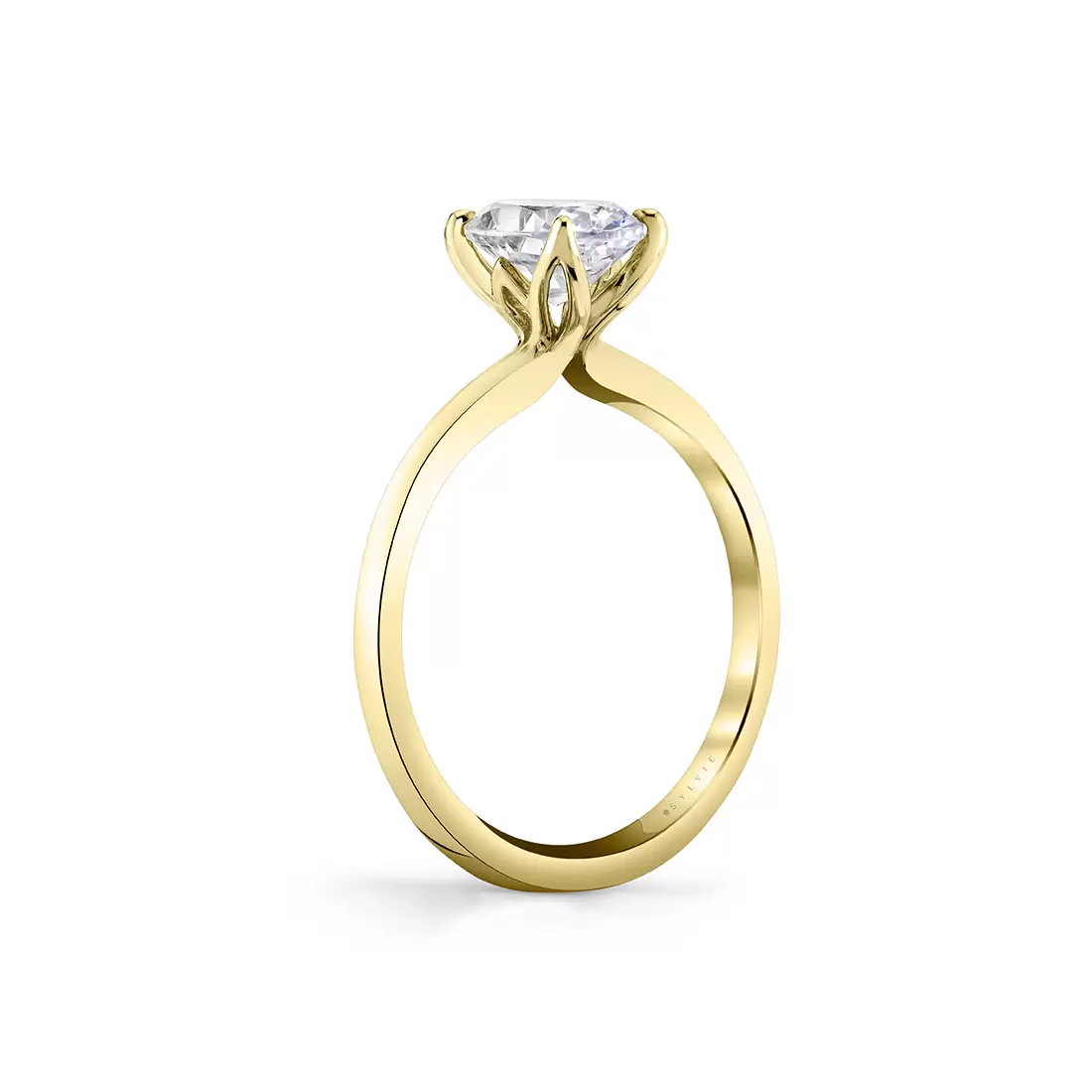 yellow gold solitaire petal prong engagement ring turned profile view