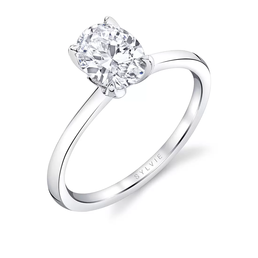 white gold solitaire petal prong engagement ring