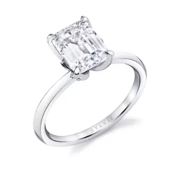 White Gold Tulira Emerald Cut Solitaire Diamond Petal Prong Engagement Ring - Shay