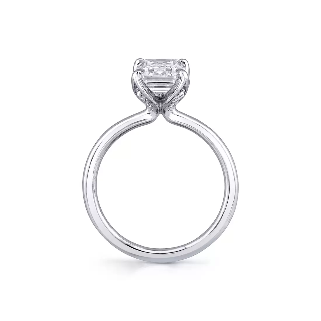 white gold solitaire diamond petal prong engagement ring profile view