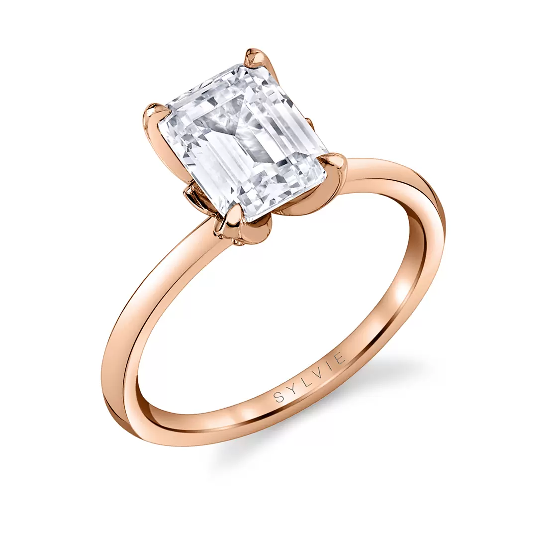 rose gold solitaire diamond petal prong engagement ring