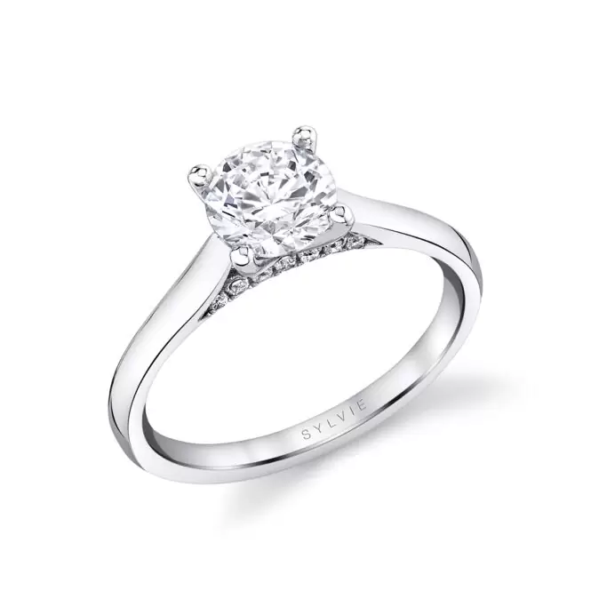 White Gold Round Cut Diamond Bridge Solitaire Engagement Ring